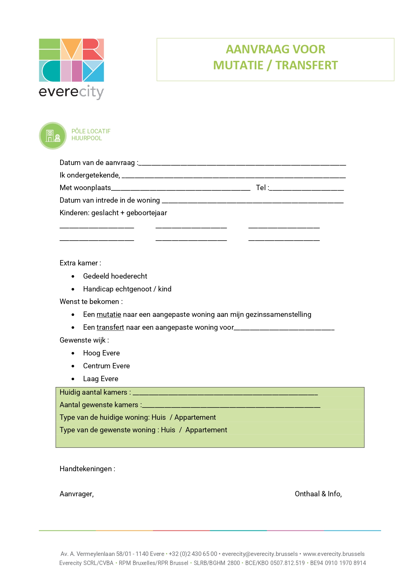 Aanvraag voor mutatie/transfert