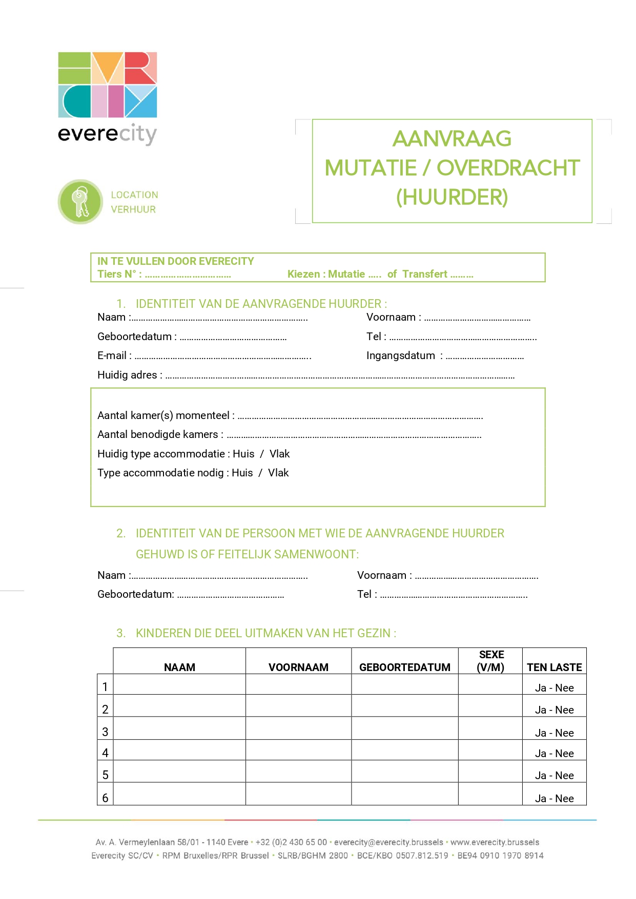 Aanvraag voor mutatie/transfert